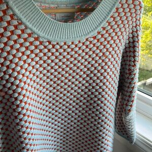 Anthropologie Blue and Orange Crew Neck Sweater